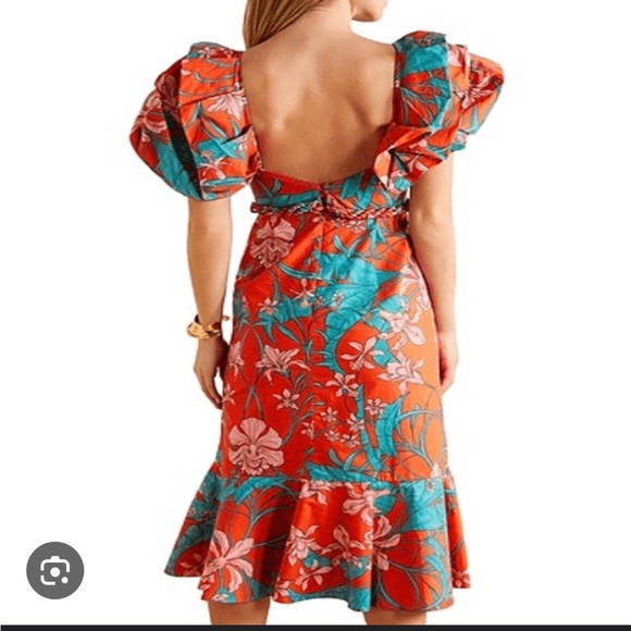 Johanna Ortiz Caribbean Mulatto midi Floral Orange and Green Dress - Picture 3 of 8